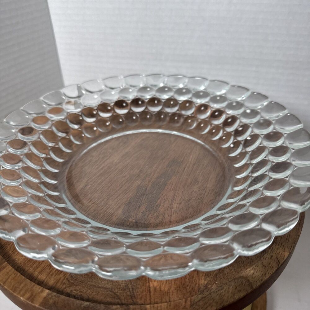 Vintage Clear Bubble Glass Round 8.75" Bowl Dish Bubble